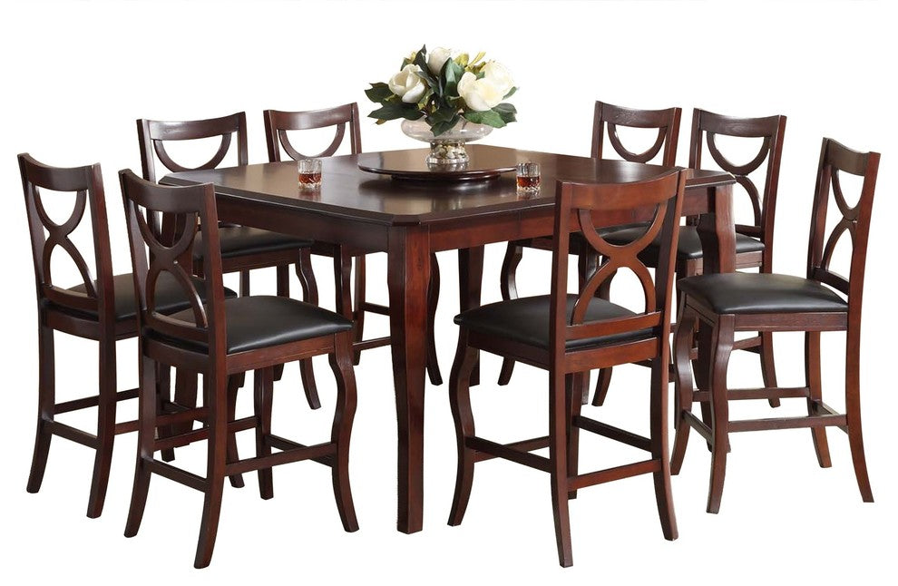 Wooden Counter Height Table with Lazy Susan, Brown