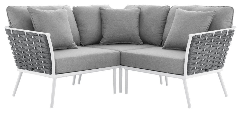 Lounge Sectional Sofa Chair Set, White Gray, Aluminum, Modern, Outdoor