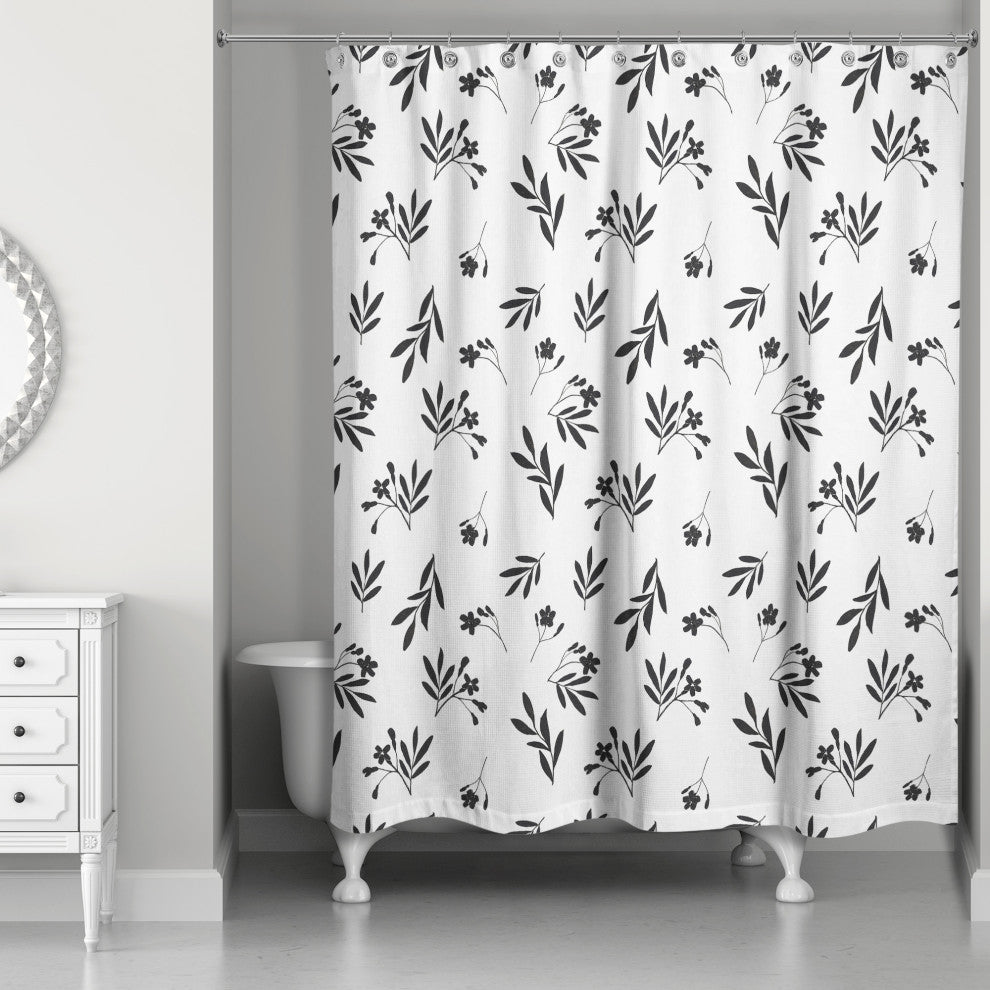Simple Black Floral 71"x74" Shower Curtain