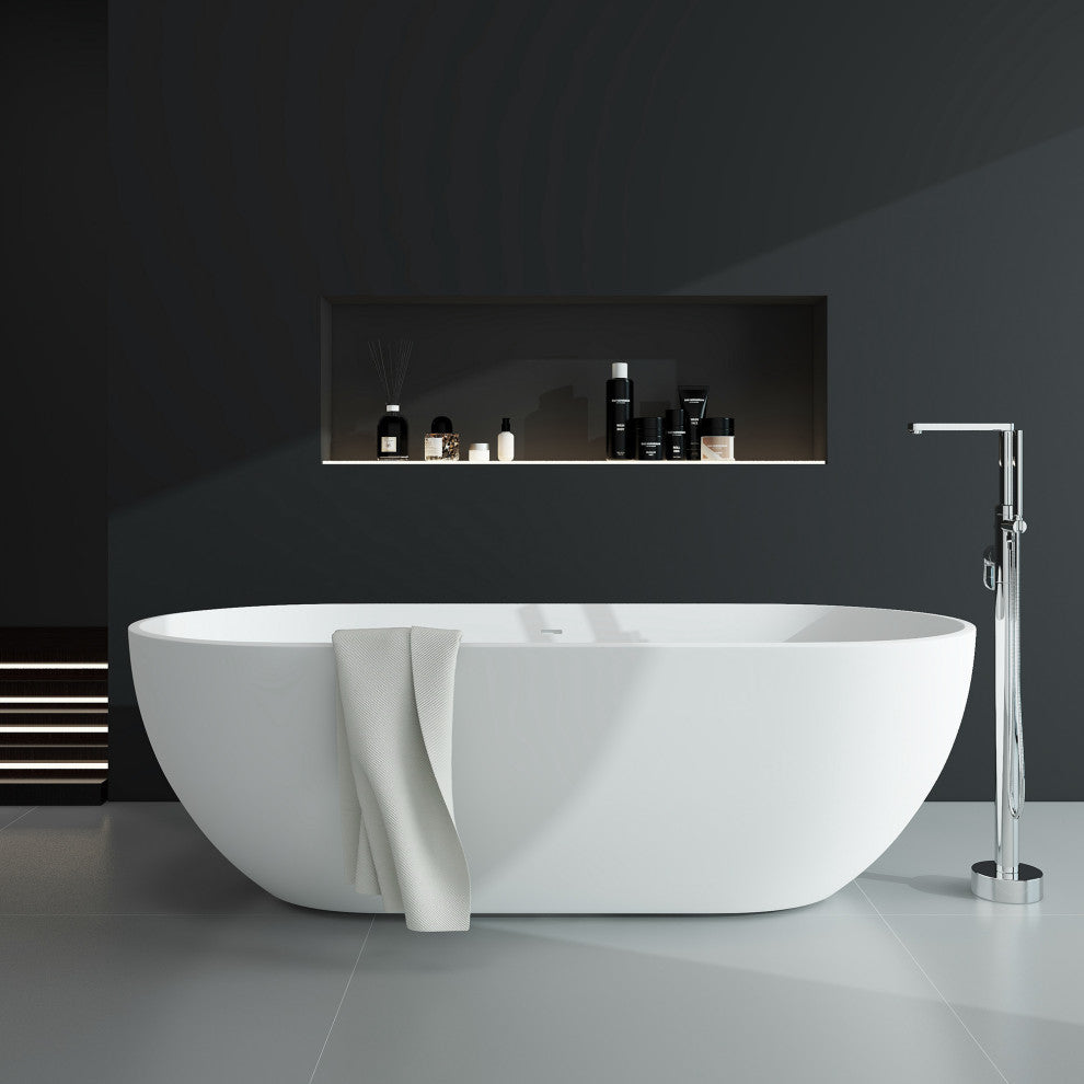 Stone Resin Matte Freestanding Soaking Bathtub, White, 69 in.