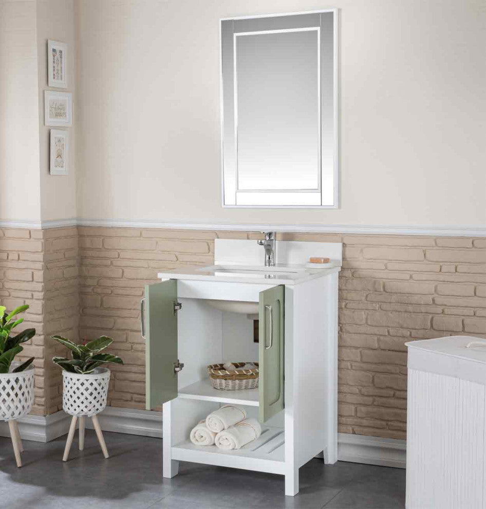 Florin Collection 24" Bathroom Vanity With Sink, Mirror, Countertop, Green