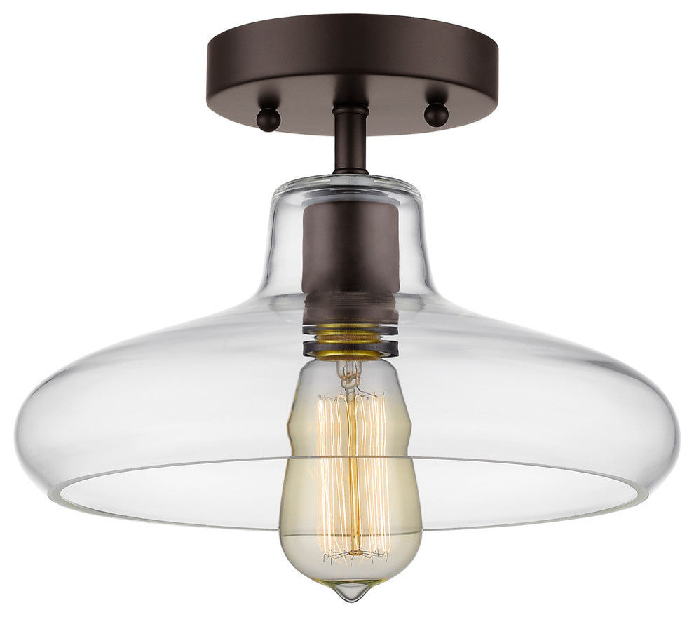 DICKENS Industrial-style 1 Light Rubbed Bronze Semi-flush Ceiling Fixture 11"