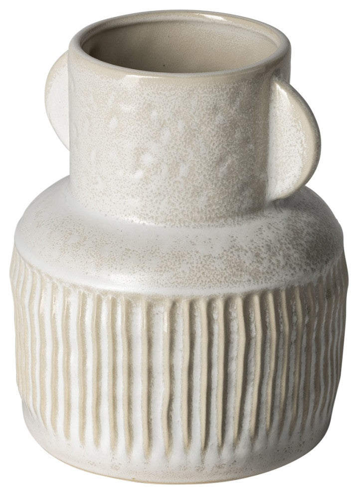 8" Whitewash Handled Textured Ceramic Vase