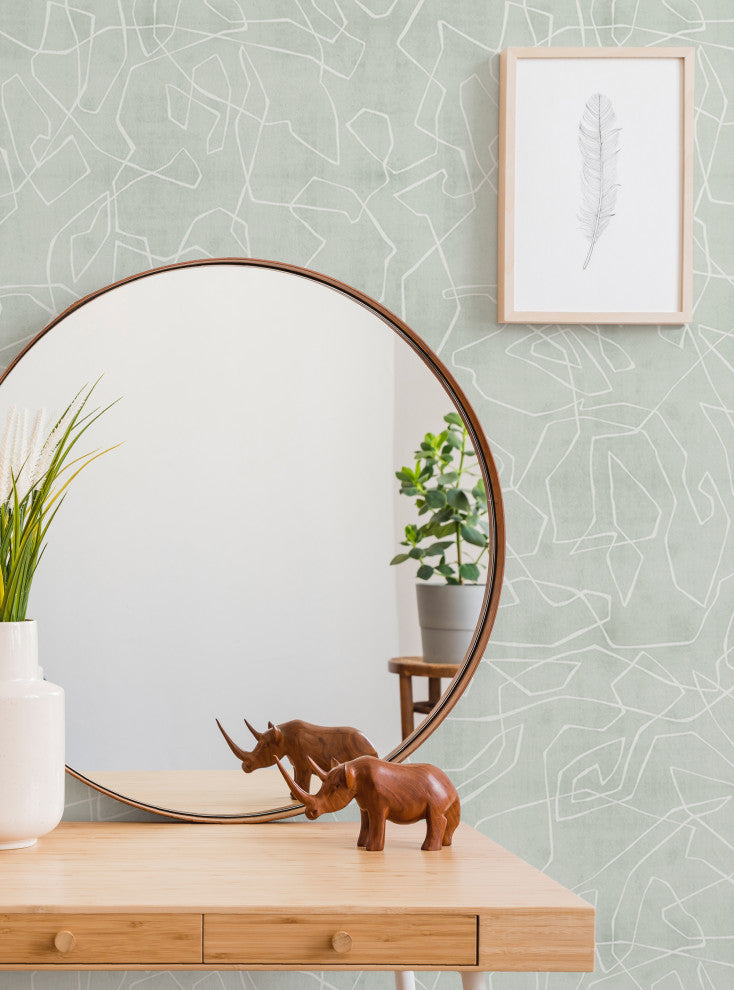 Entangled Lines Textured Look Background Peel and Stick Vinyl Wallpaper, Sage, 24"x108"
