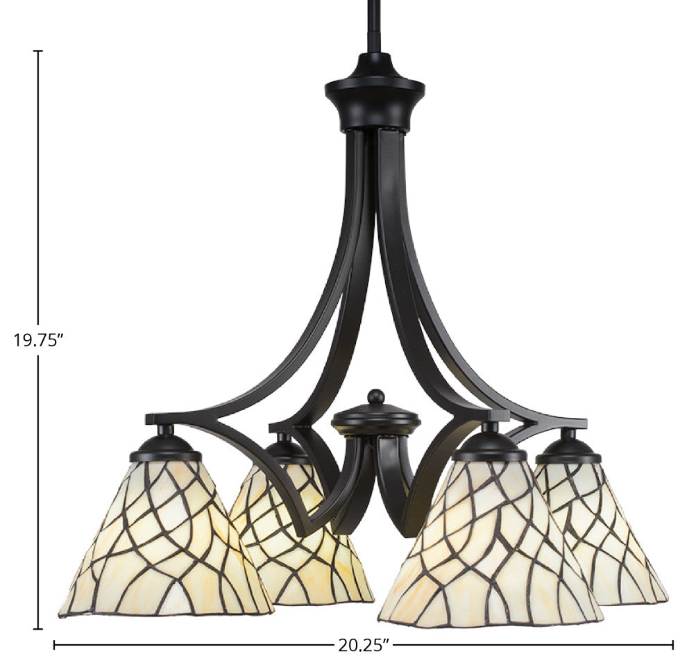 Zilo 4 Light Chandelier, Matte Black Finish With 7" Sandhill Tiffany Glass