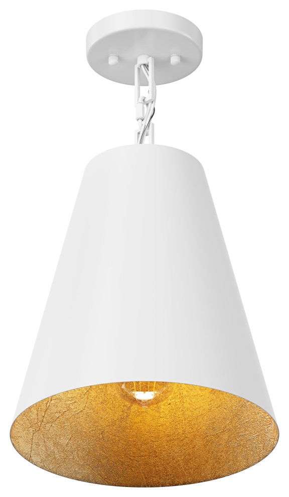 Farmhouse Gold Leaf Inside Pendant Light Fixture with Cone Metal Shade, White