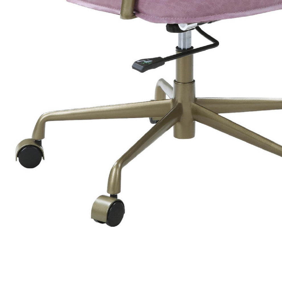 Benzara BM268974 Office Chair With Leather Seat and Button Tufted Back, Pink