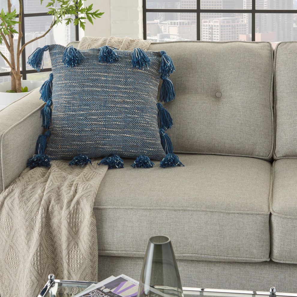 Nourison Home 18"x18" Mina Victory Lifestyle Woven, Tassels Navy Throw Pillows