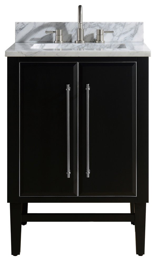 Mason 25" Vanity Combo, Black, Brushed Silver / Natural 1" Carrara White Marble Countertop and Backsplash