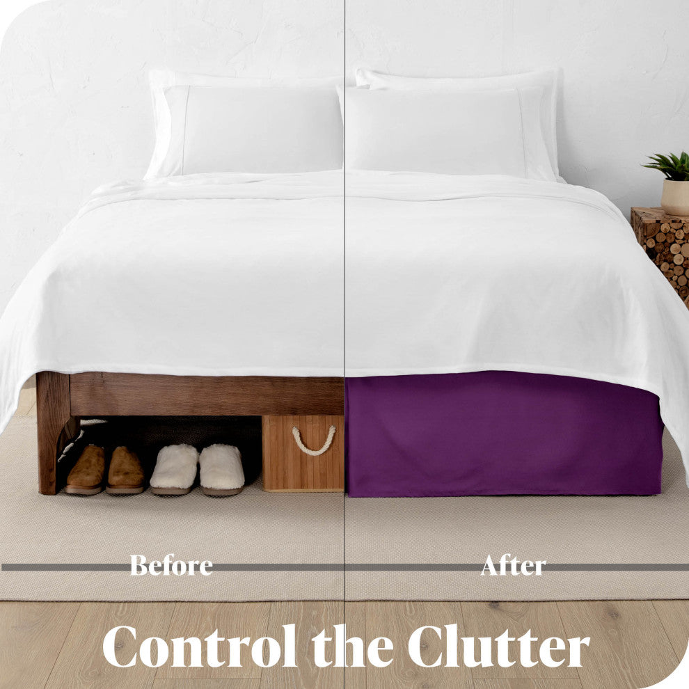 Bare Home Microfiber Bed Skirt , 15" Drop Length, Plum, Queen