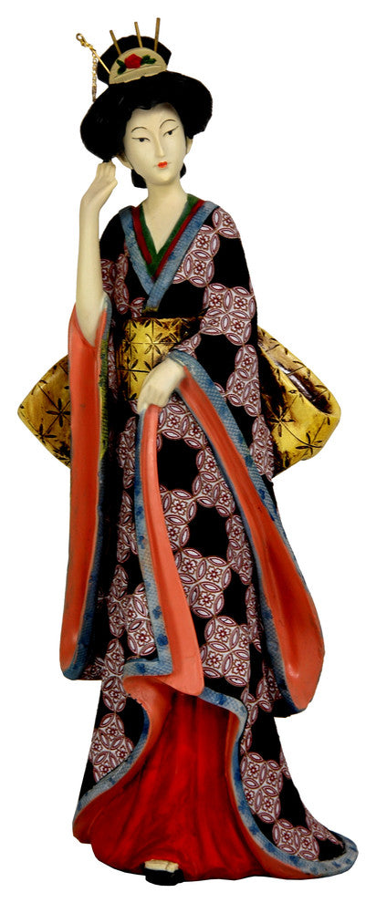 14" Geisha Figurine With Ivory Flower Sash