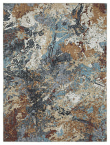 Sasha Abstract Earth Machine Washable Rust/Blue Area Rug Mat 5' x 7'