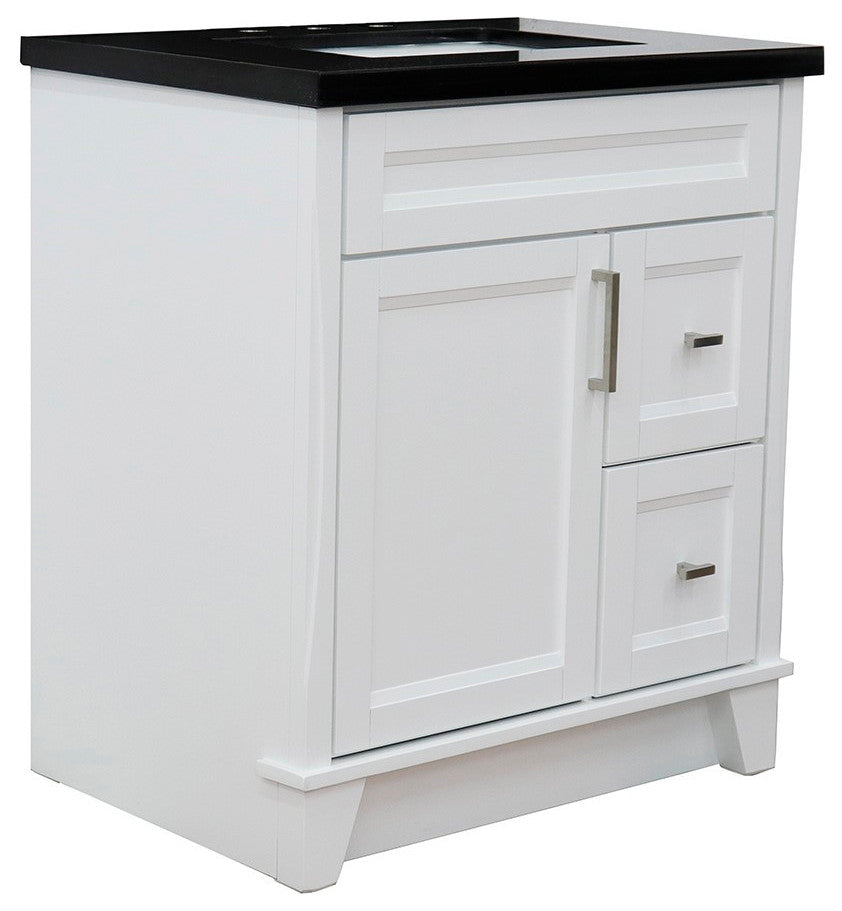 31" Single Sink Vanity, White Finish With Black Galaxy Granite