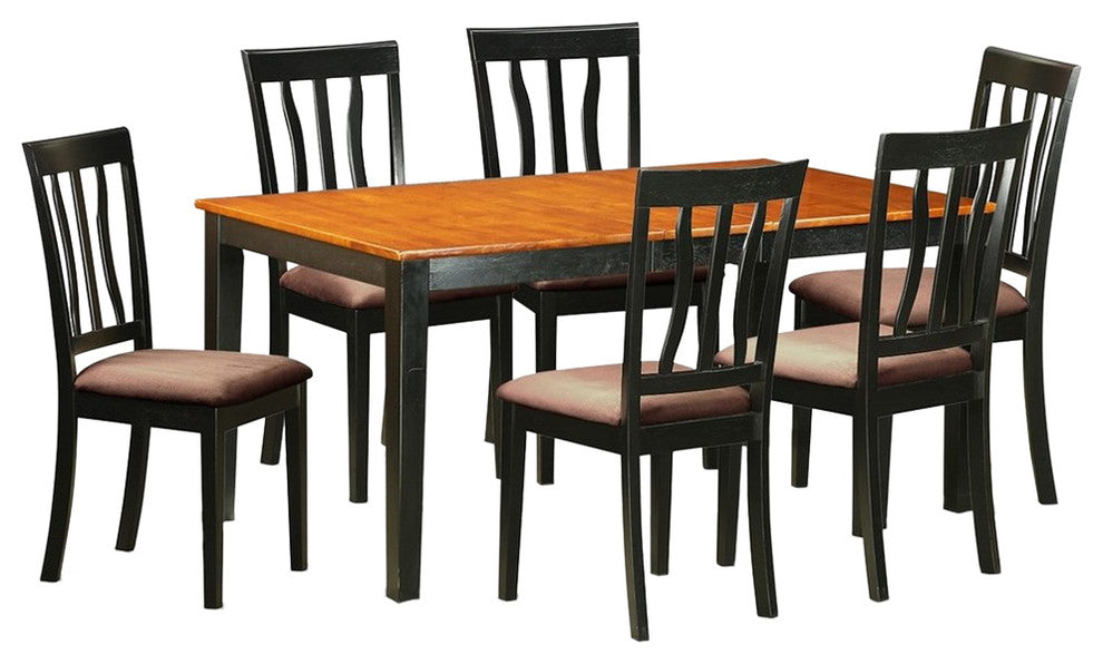 7-Piece Kitchen Table Set, Dining Table and 6 Chairs, Microfiber, Black