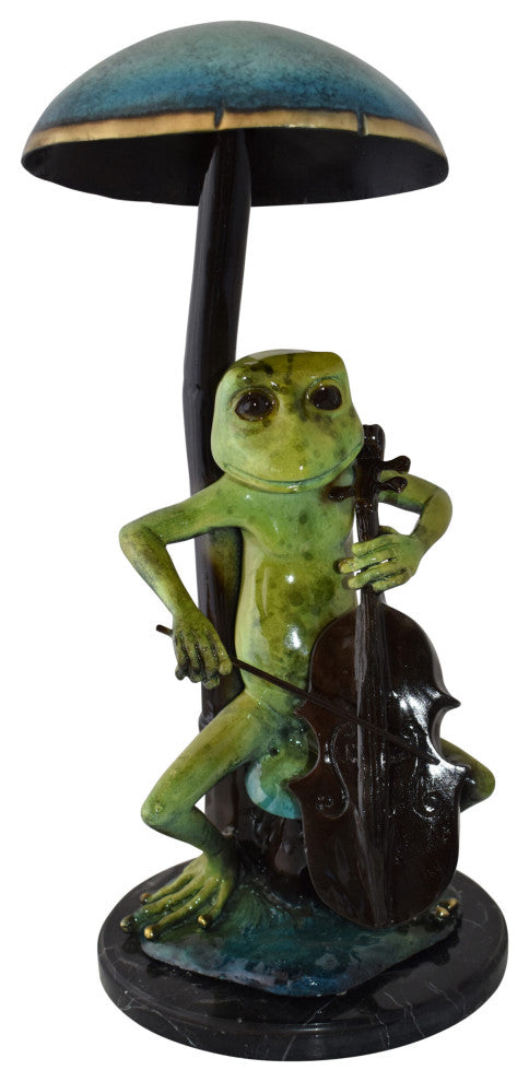 Frog Playing Cello colored Bronze Statue Size: 12" x 11" x 24"H