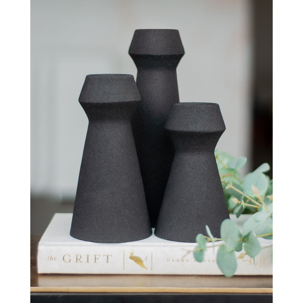 Granfeld Matte Black Textured Decorative Vases, 3-Piece Set