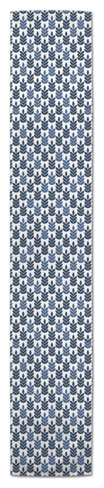 Navy and Blue Leaf Pattern 16x72 Poly Twill Table Runner