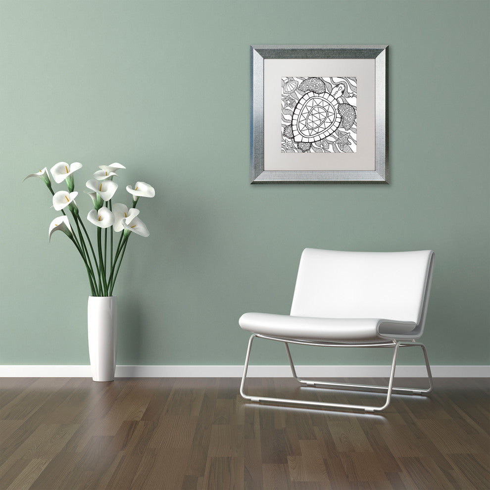 Hello Angel ''Turtle Beach'' Art, Silver Frame, White Mat, 16x16