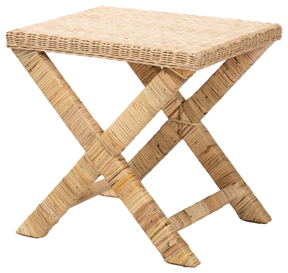 Ove Natural Rattan And Mahogany Accent Bench