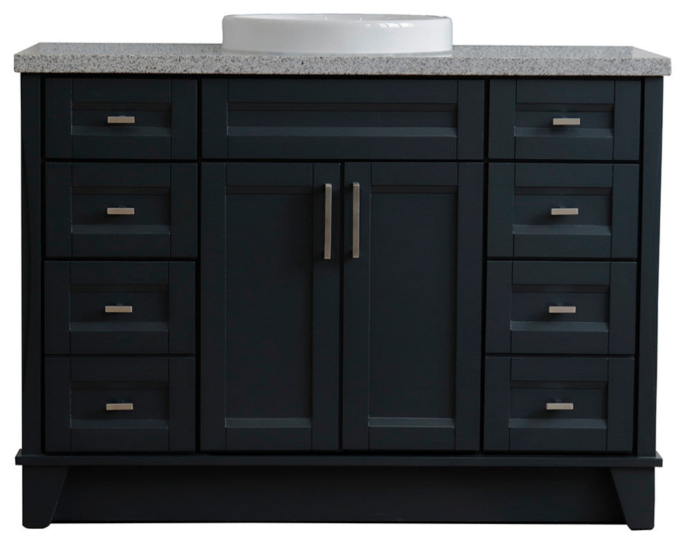 49" Single Sink Vanity, Dark Gray Finish With Gray Granite And Round Sink
