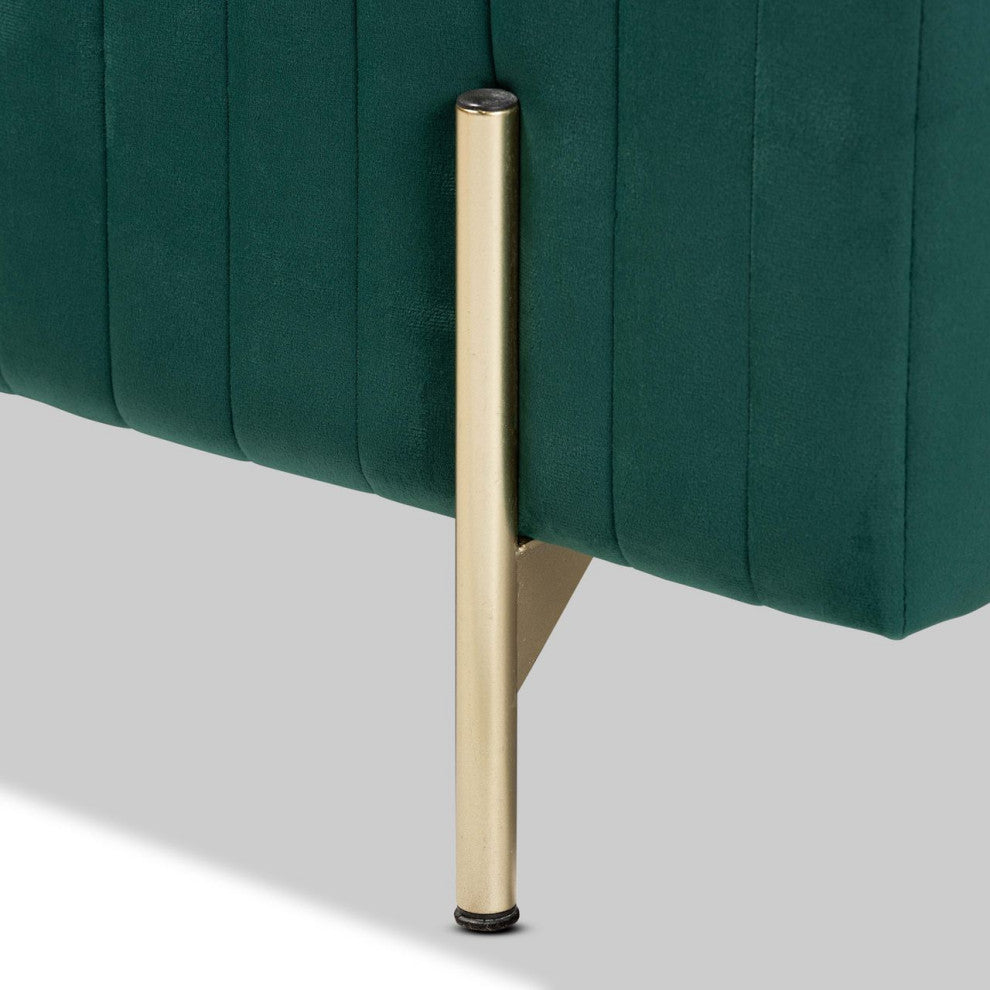 Helaine Glam and Luxe Green Fabric Upholstered and Gold Metal Bench Ottoman