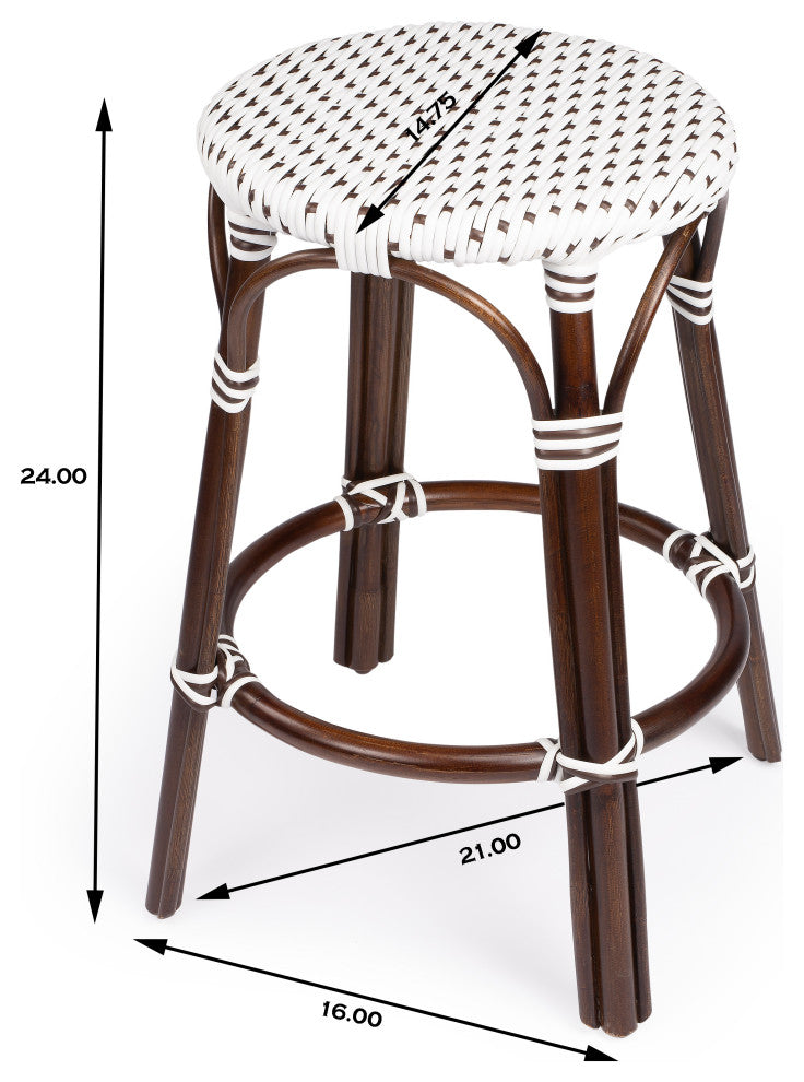 Tobias Brown and White Rattan Counter Stool
