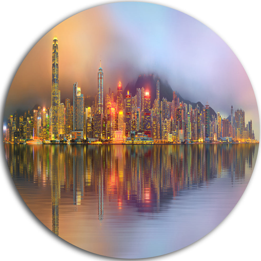 Singapore Financial District Island, Cityscape Round Wall Art, 11"