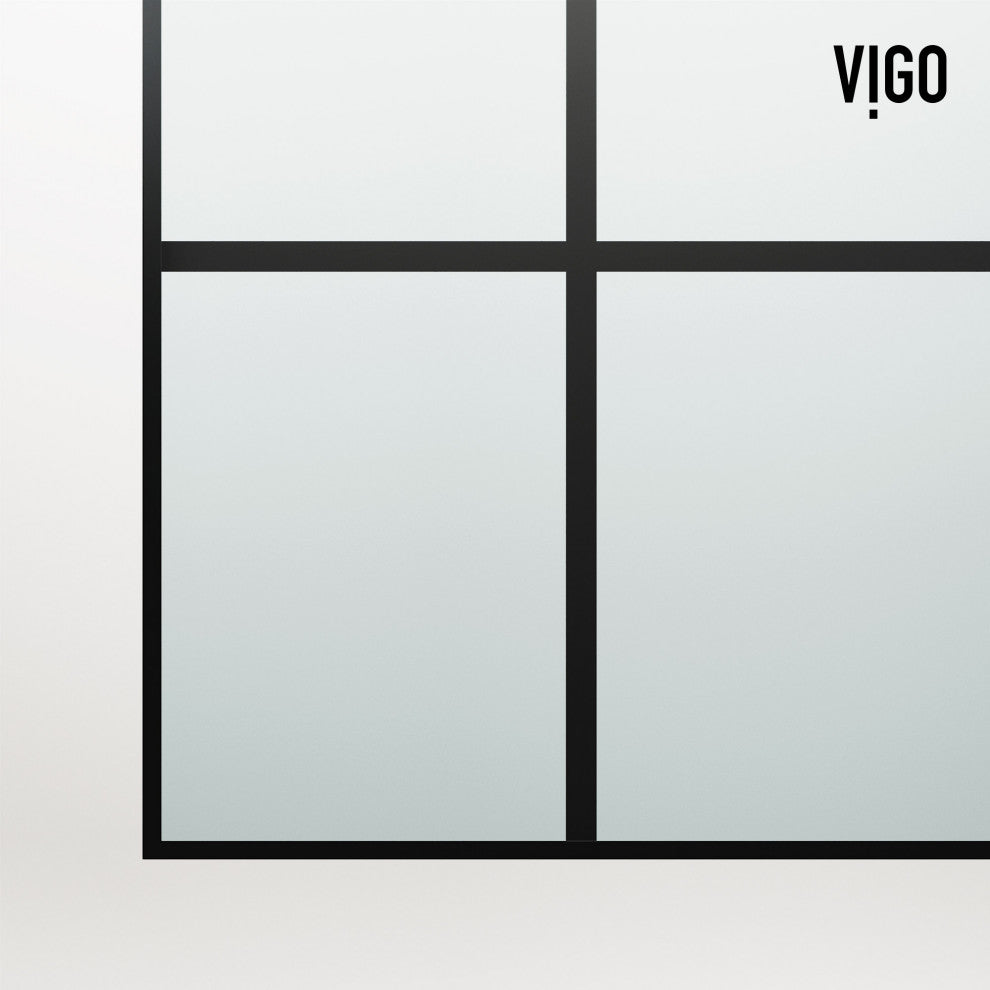 VIGO Arden 34" W x 78" H Framed Fixed Shower Screen, Matte Black Grid, Clear Glass