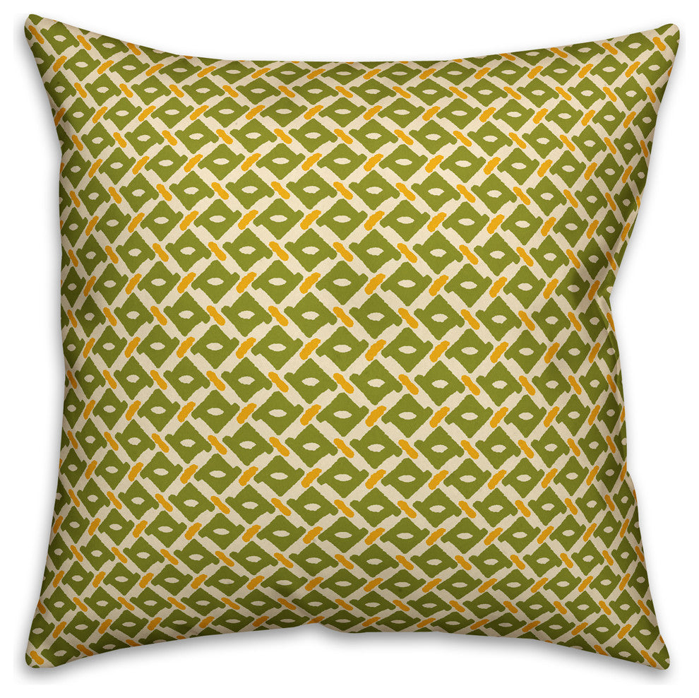 Whimsical Diamond Pattern, Green Outdoor Throw Pillow, 20"x20"