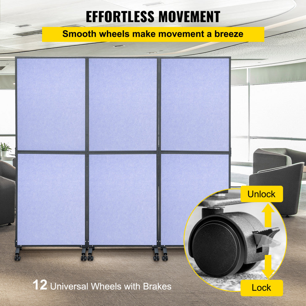 Acoustic Room Divider 72"x66" Office Partition 3 Panels, Blue