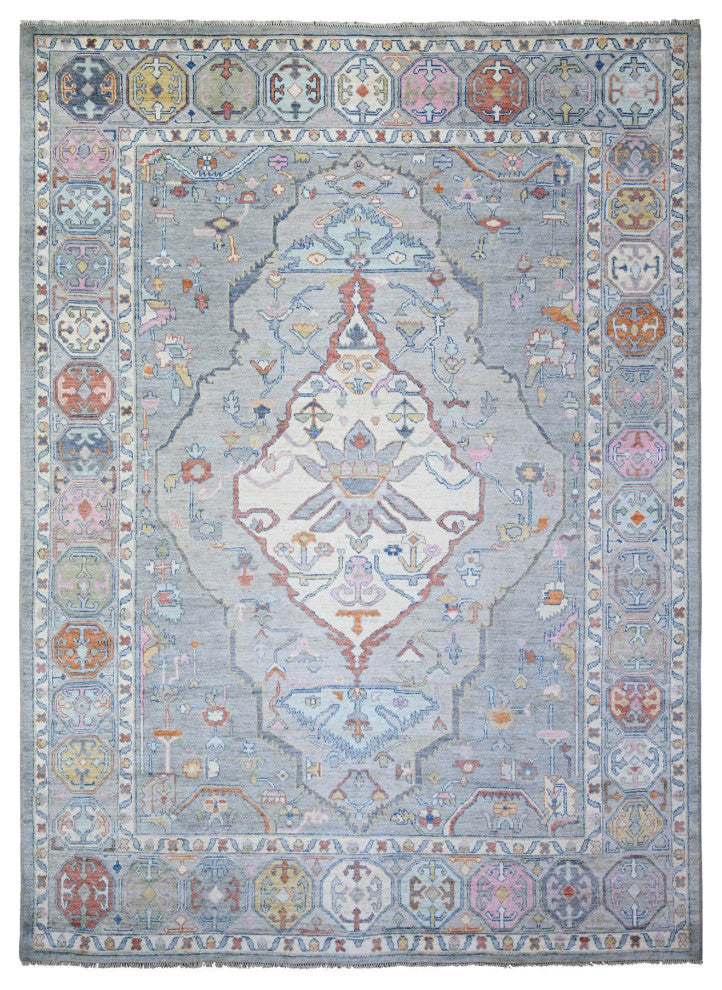 Cloud Gray Anatolian Village Inspired Wool Hand knotted Oriental Rug 10'1"x13'9"