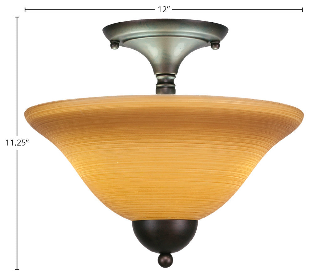 Semi-Flush 2-Light Semi-Flush Mount, Bronze/Cayenne Linen