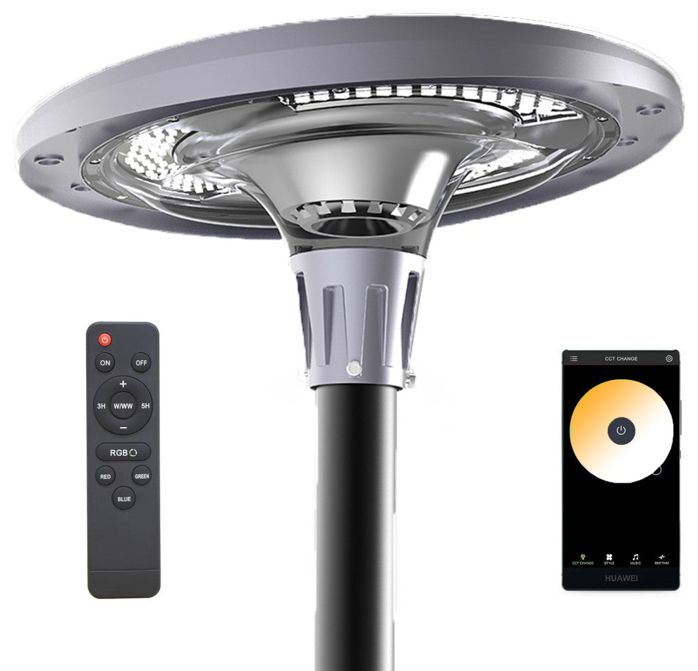 Solar Powered RGB LED UFO-Round Light APP/Remote Control for Outdoor, 15w