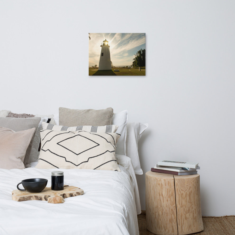 Turkey Point Lighthouse with Sun Flare Horizontal Canvas Prints, 18" X 24"