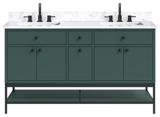 Paisley Vanity Combo, Cala White Engineered Top, 60", Everglade Green, Double Sink