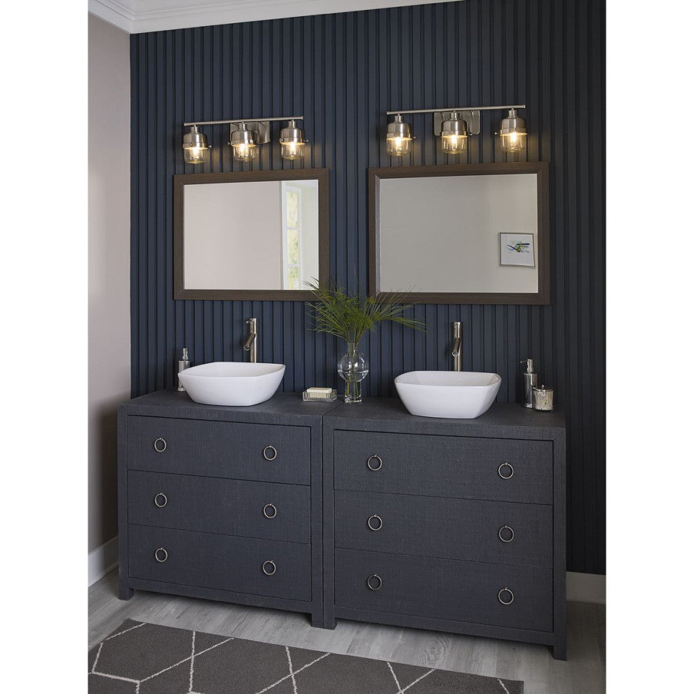 Beckner Collection 3-Light Brushed Nickel Clear Glass Bath Light