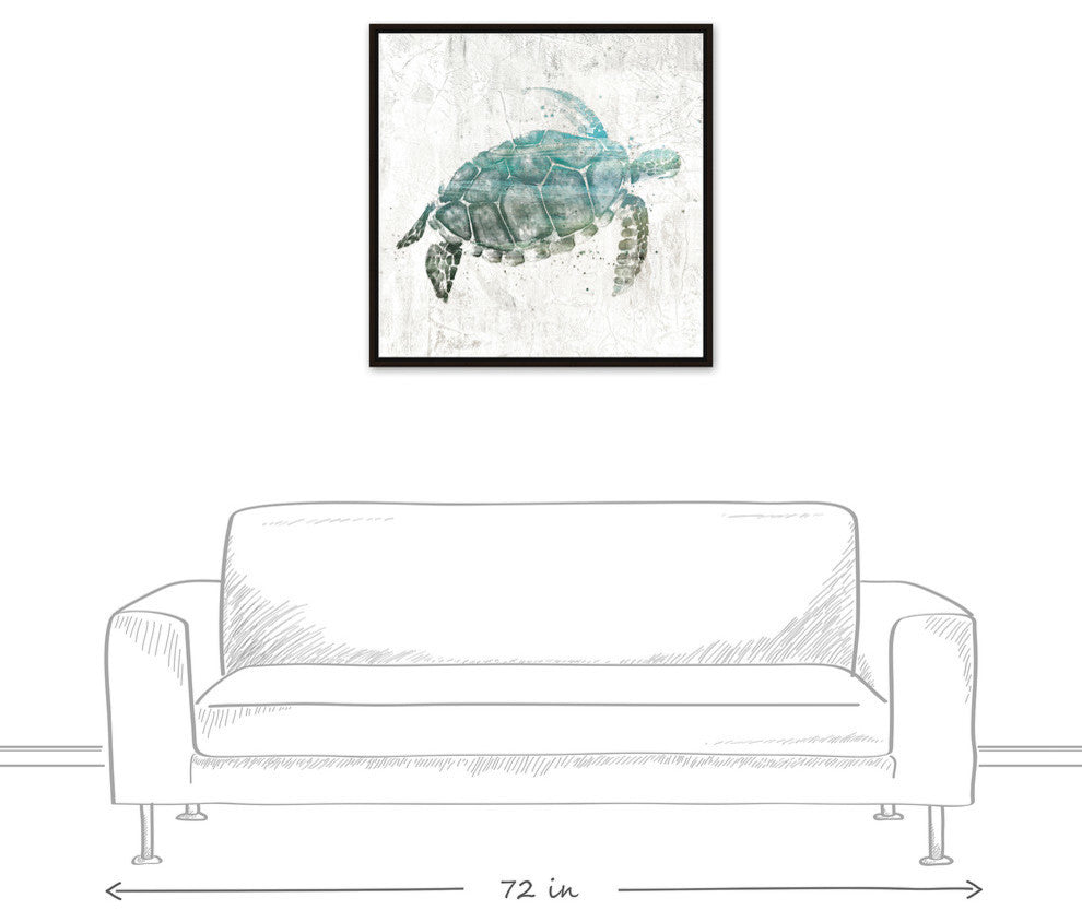 Turquoise Sea Turtle Walnut Floating Framed Canvas, 30"x30"