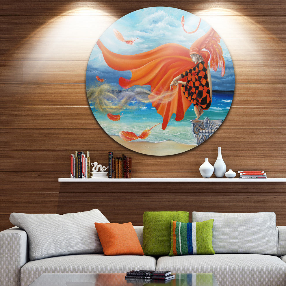 Wind Blows All, Abstract Digital Art Round Metal Wall Art, 23"