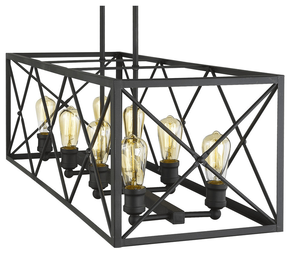 Brooklyn 8-Light Matte Black Island Pendant With Metal Framework Shade