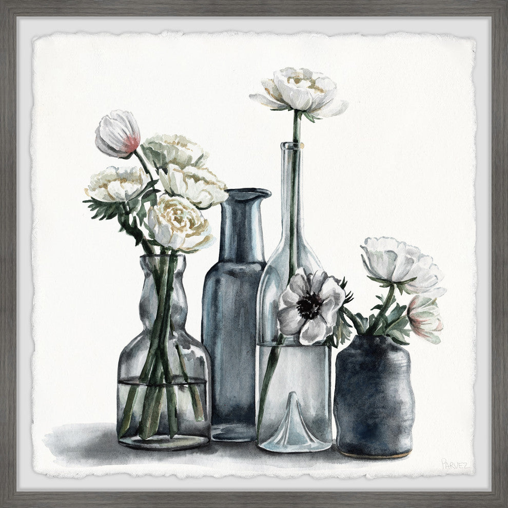 "Dark Bottle Blooms" Framed Painting Print, 32"x32"