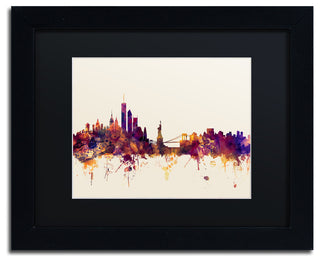 "New York Skyline IX" Matted Framed Canvas Art by Michael Tompsett