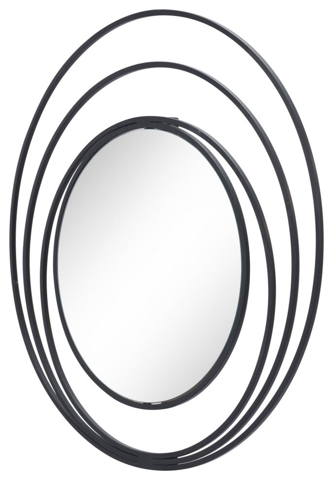 Frame Wall Mirror, Round, Glass, Steel Metal, Black, Bedroom Living