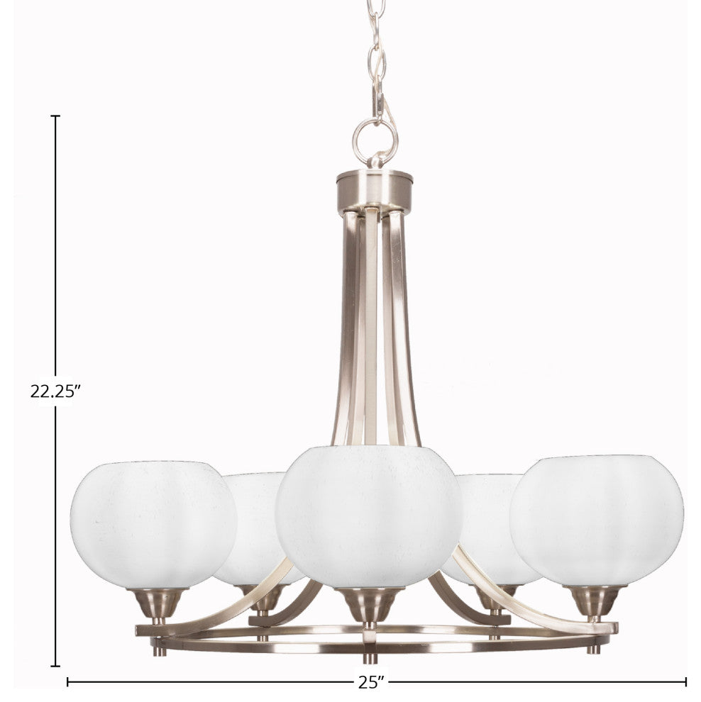 Paramount 5-Light Chandelier, Brushed Nickel, 7" White Muslin Glass