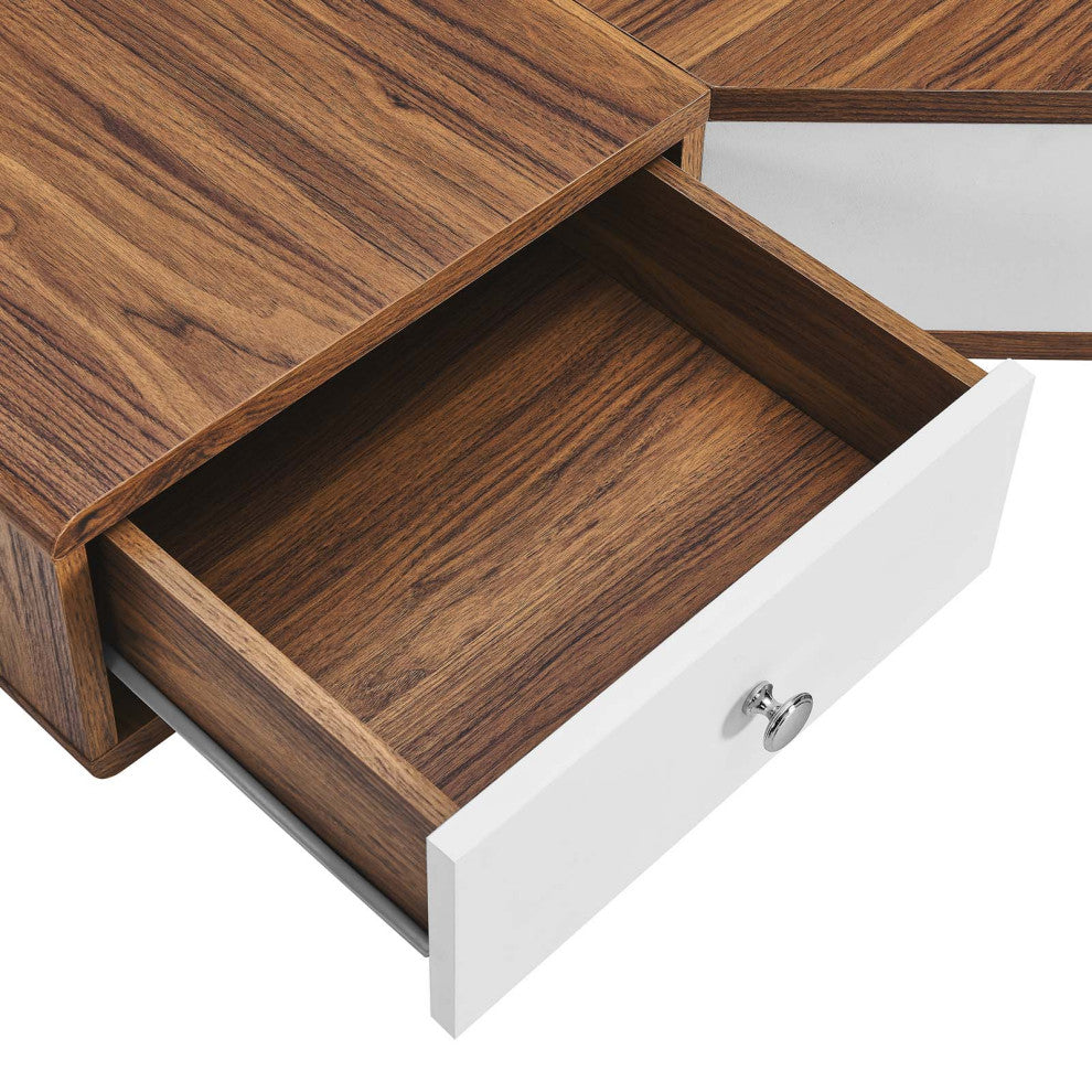 Transmit 47" Wall Mount Corner Walnut Office Desk, Walnut White