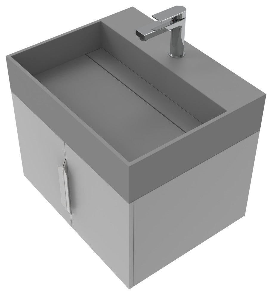 CastelloUSA Amazon 24" Wall Mounted Bathroom Vanity Set, Gray, Gray Top, Chrome Handles