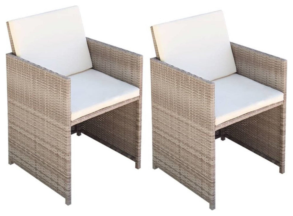 Patio Chairs 2 pcs with Cushions and Pillows Poly Rattan Beige