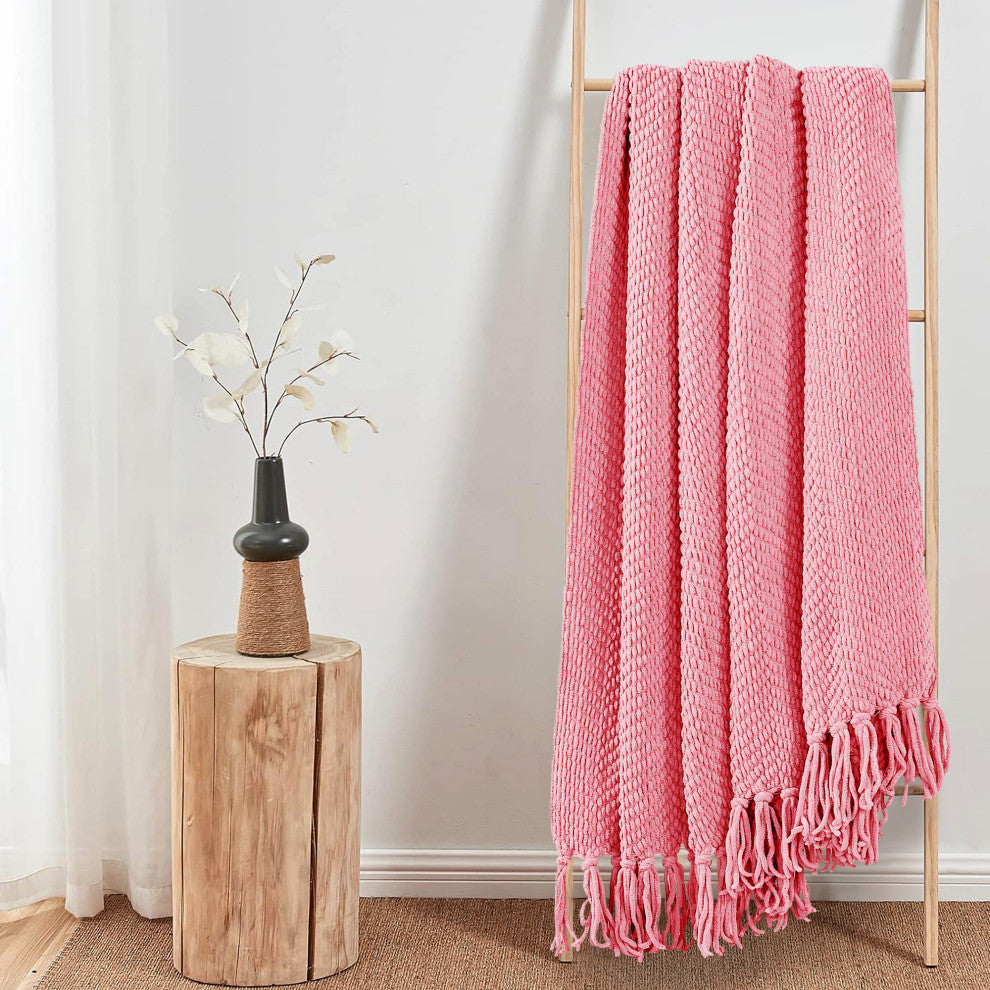 Tweed Knitted Throw Blanket, Strawberry Ice, 60"x80"