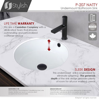 STYLISH 16" Round Undermount Ceramic Bathroom Sink With 2 Overflow Finishes