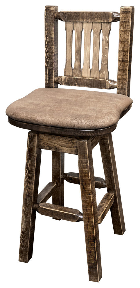 Barstool, Back and Swivel, Stain and Clear Finish, Buckskin Pattern