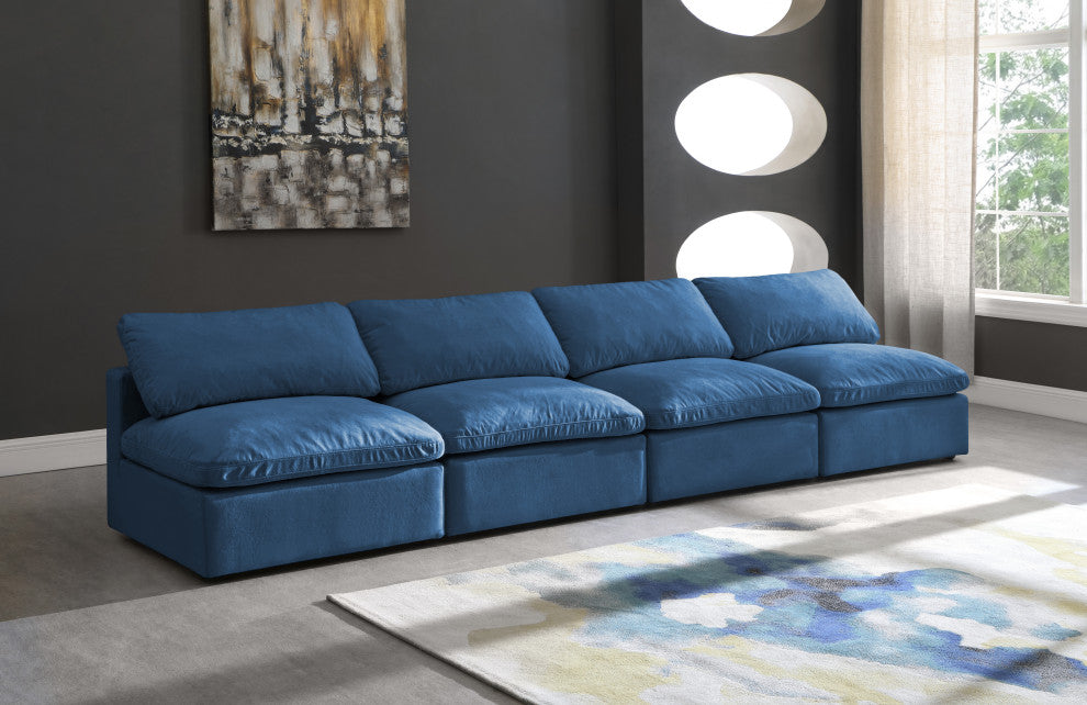 Plush Velvet / Down Standard Comfort Modular Sofa, Navy, 4-Piece: 4 Armless Chair